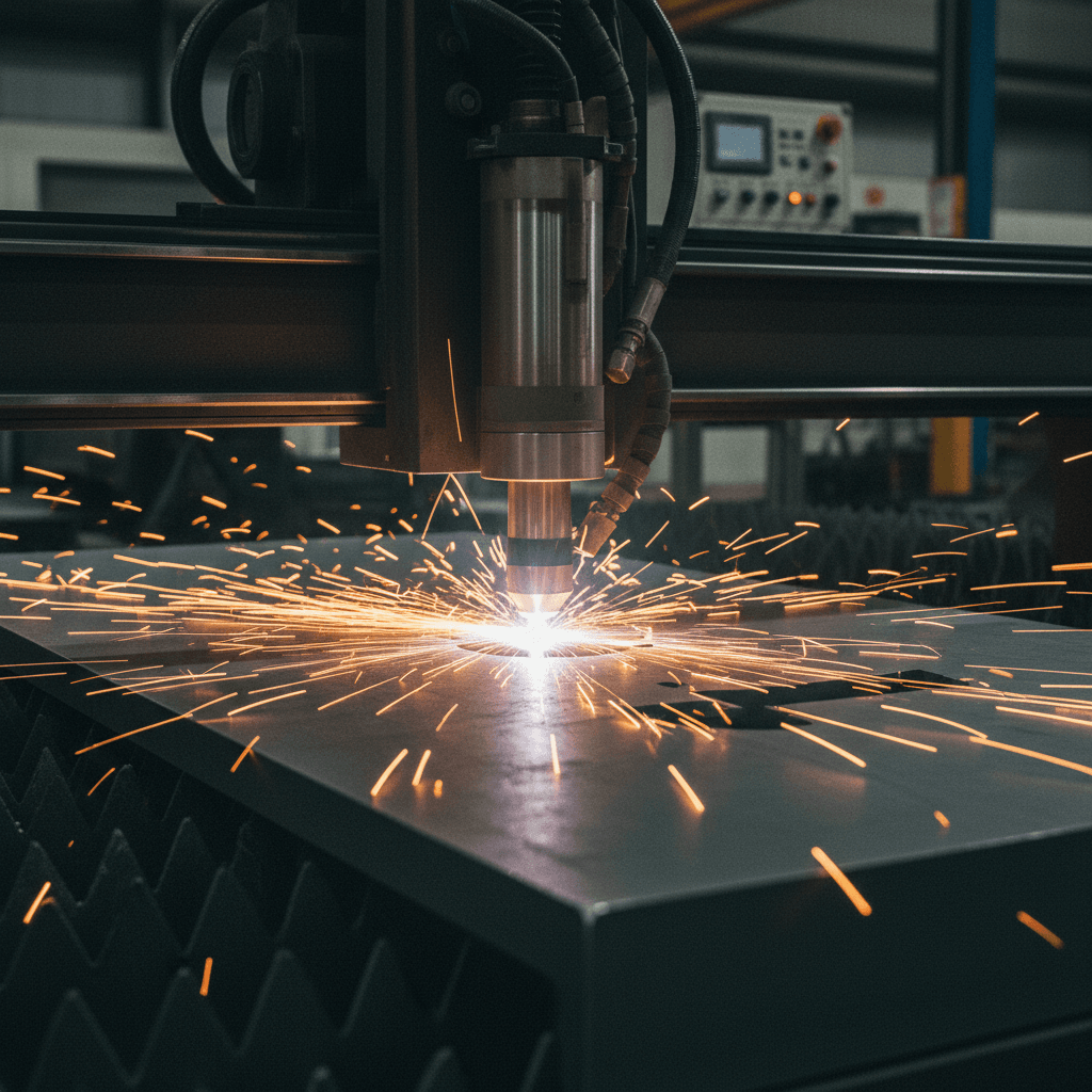 CNC machine cutting a metal part in a modern workshop